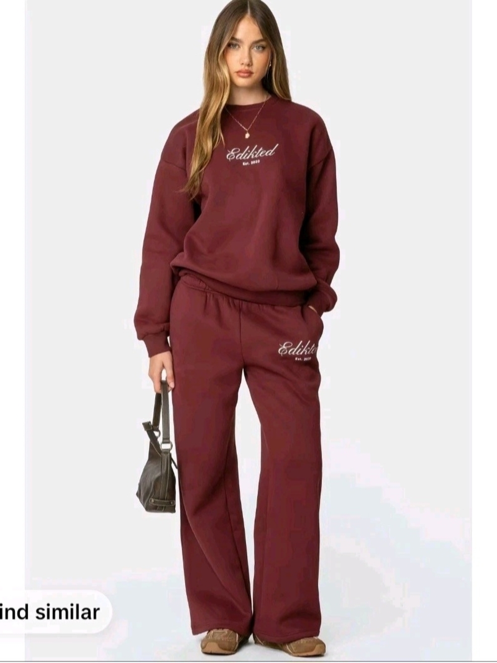 Edikted Maroon Wide-Leg Sweatpants Set
